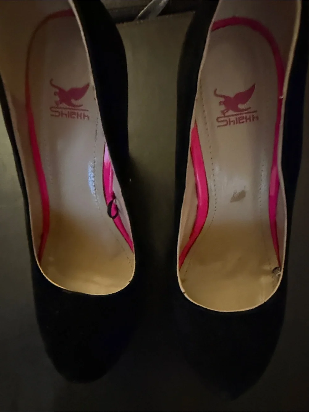 Shiekh Black Suede Wedge Pumps with Hot Pink Trim
